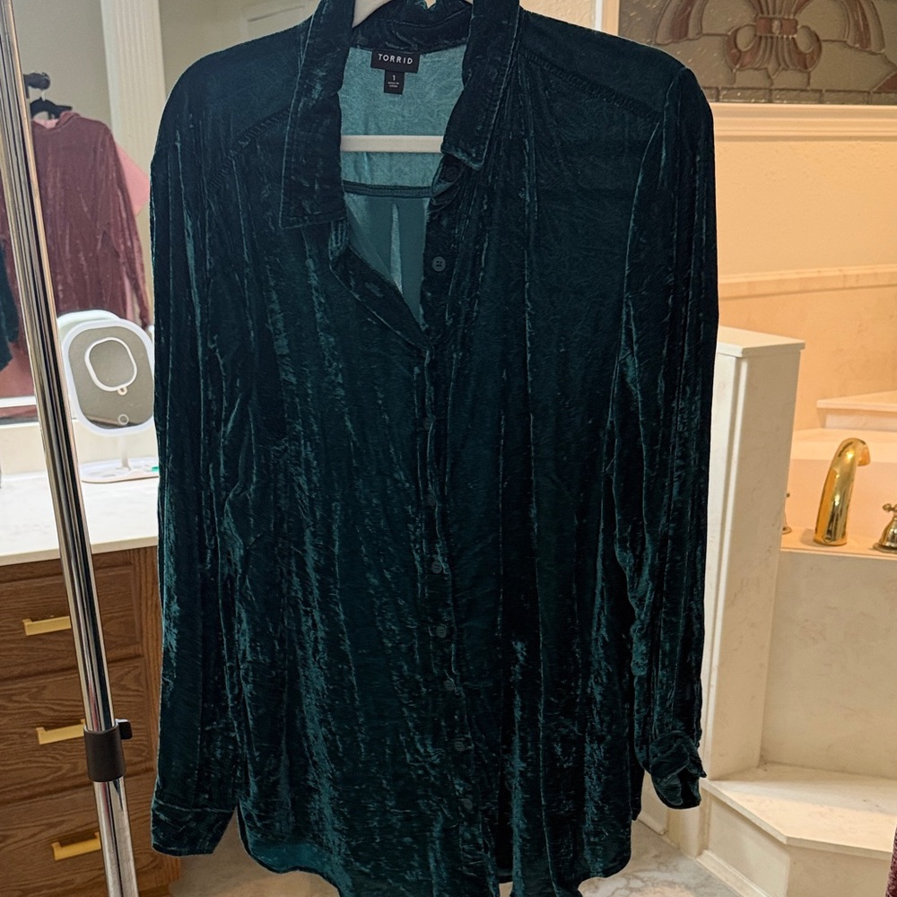 Torrid Dark Green Velvet Blouse